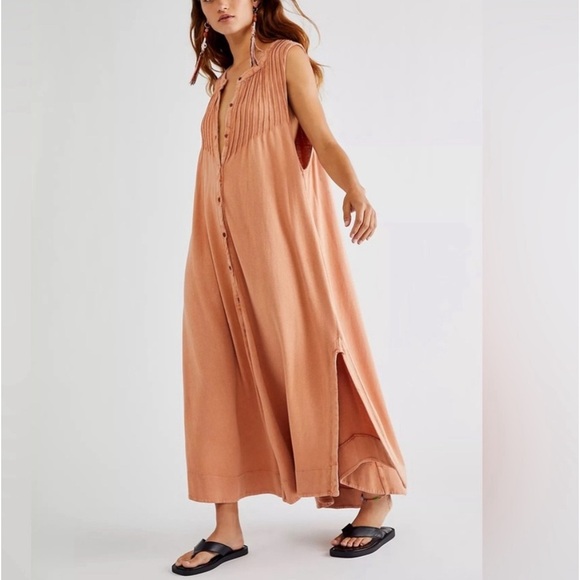 Free People Pintucked Knit Midi Dress sz Medium M - Picture 1 of 11